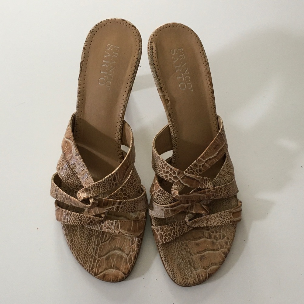 Franco Sarto Tan Croc-Embossed Knot Slide Mules